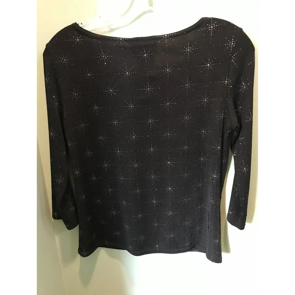 Kathie Lee 3/4 sleeve sparkly black blouse  -size Small